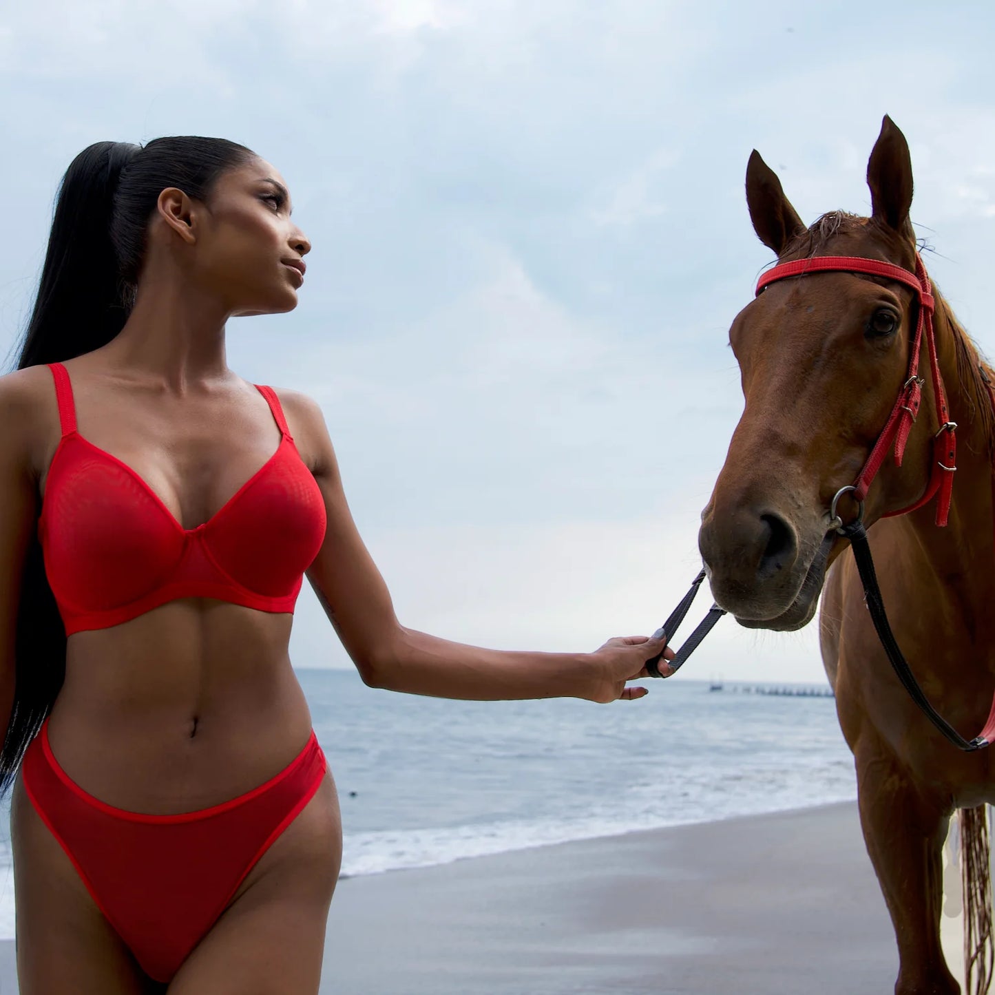 Julie Sheer Mesh Underwire Bra - Lobster Red - 34D & 38DD left