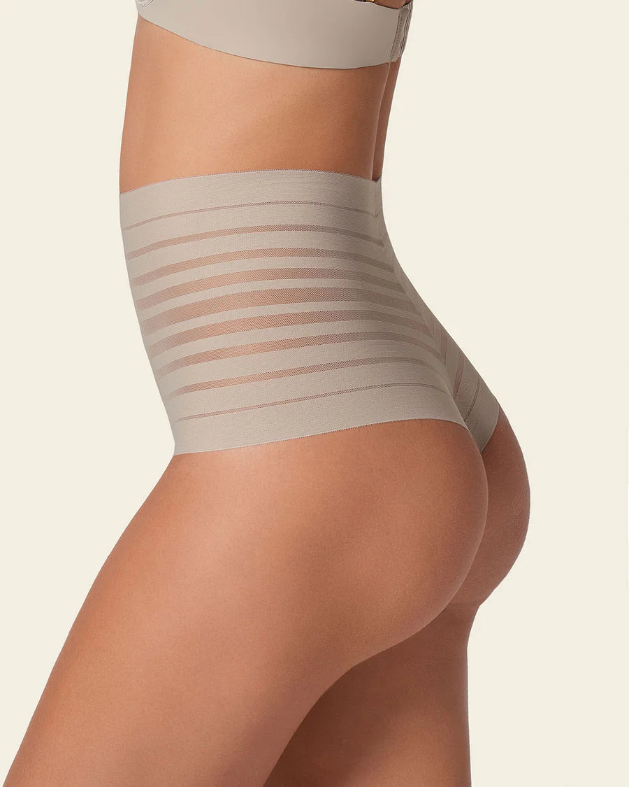 Slimming Stripe High-Waisted Thong Panty - Two Colours