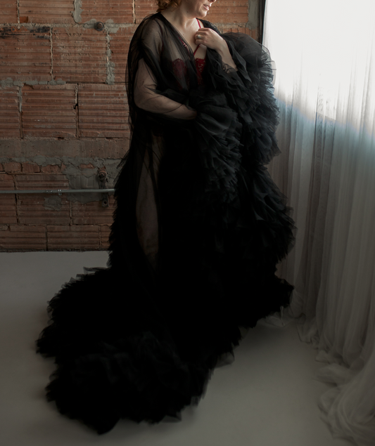 Tulle Ruffle Robe - Black and Taupe Available - Boudoir Closet Sale