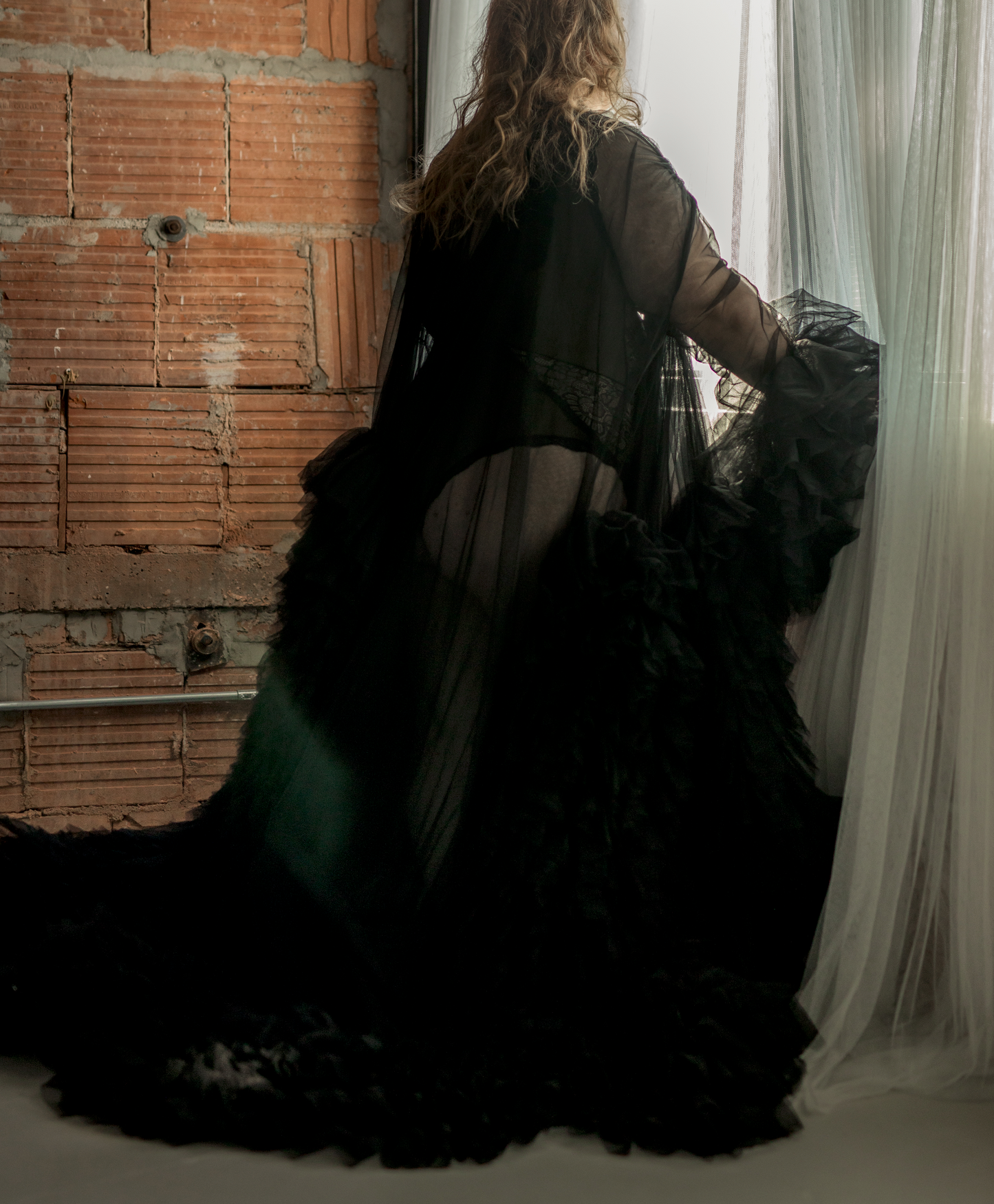 Tulle Ruffle Robe - Black and Taupe Available - Boudoir Closet Sale