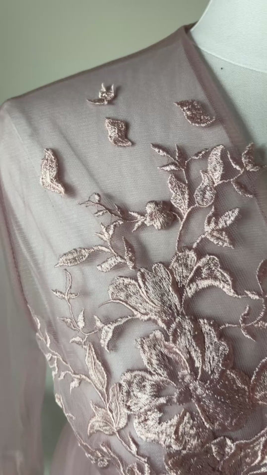 Mauve Embroidered Sheer Robe - Boudoir Closet Sale